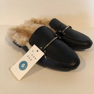 A New Day Furry Fuzzy Dress Mule Clog Black
